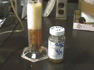 An oil sample prepared for testing